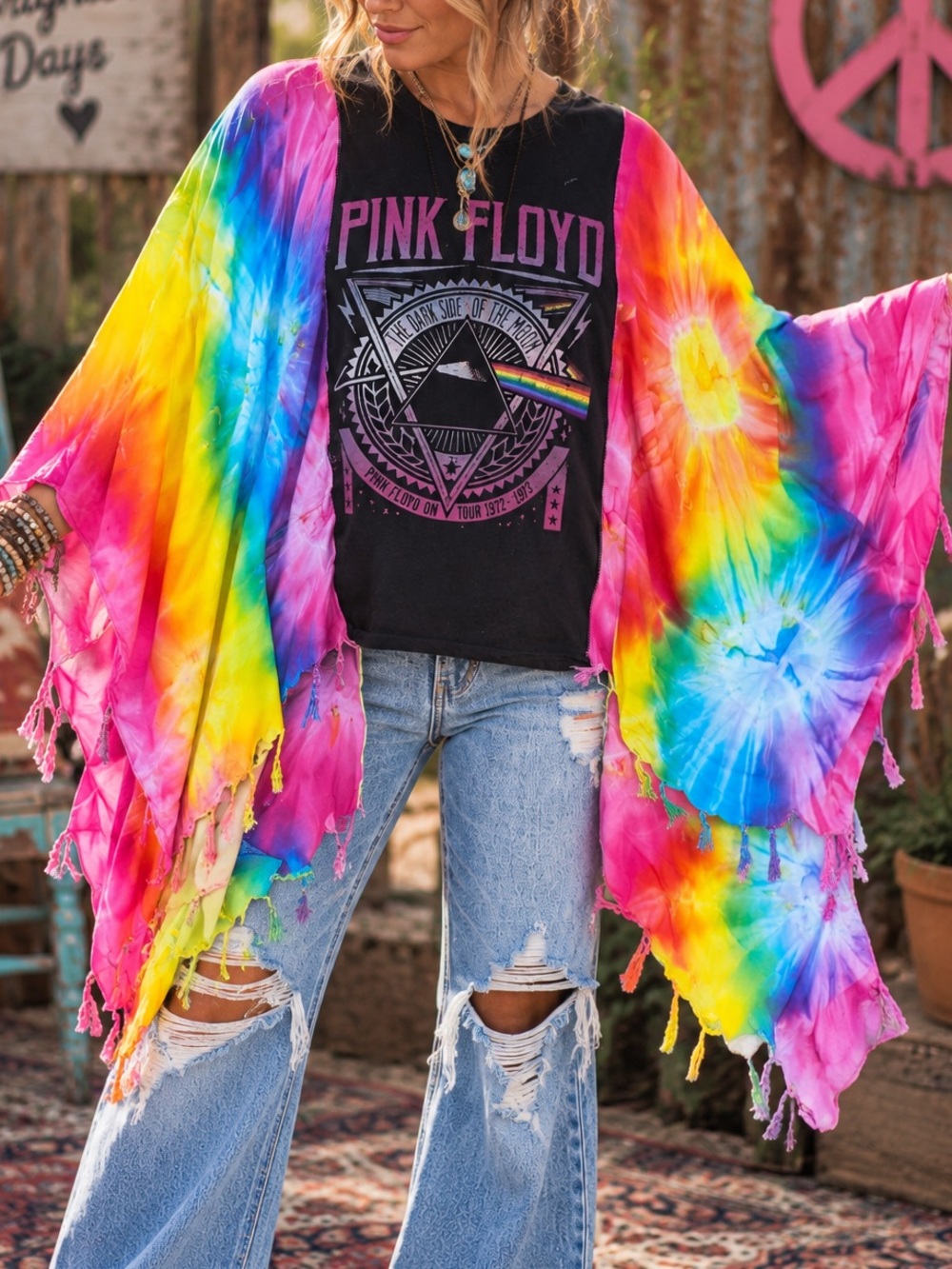 Lily Jean Threads Tie-Dye sleeve Pink Floyd Graphic upcycle